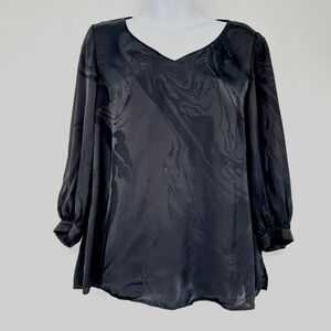 Lafayette 148 Black Abstract Print Embossed‎ 100% Viscose Blouse Size Small